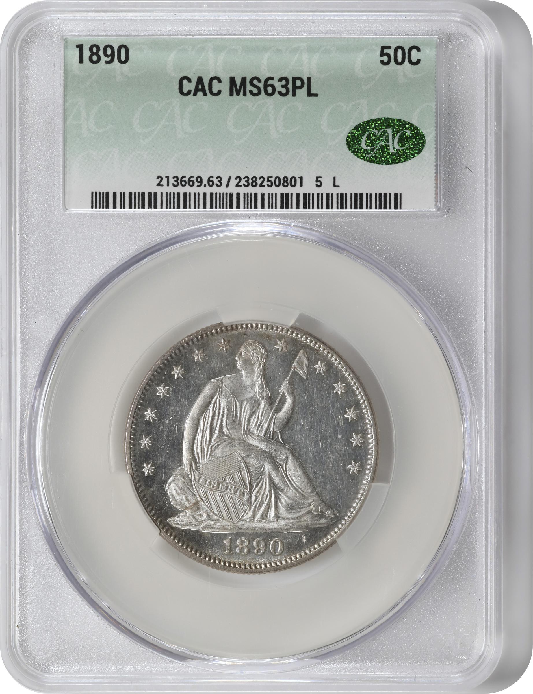 image for: 1890 Liberty Seated Half Dollar. WB-101. MS-63 PL (CACG). Legacy Holder.