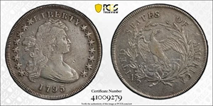 image for: 1795 Draped Bust Silver Dollar. BB-51, B-14. Rarity-2. Off-Center Bust. VF Details--Damage (PCGS).