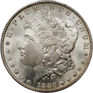 image for: 1880-CC Morgan Silver Dollar. VAM-7. Hit List 40. 8/7, Reverse of 1878. MS-65 (CACG).
