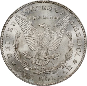 image for: 1880-CC Morgan Silver Dollar. VAM-7. Hit List 40. 8/7, Reverse of 1878. MS-65 (CACG).