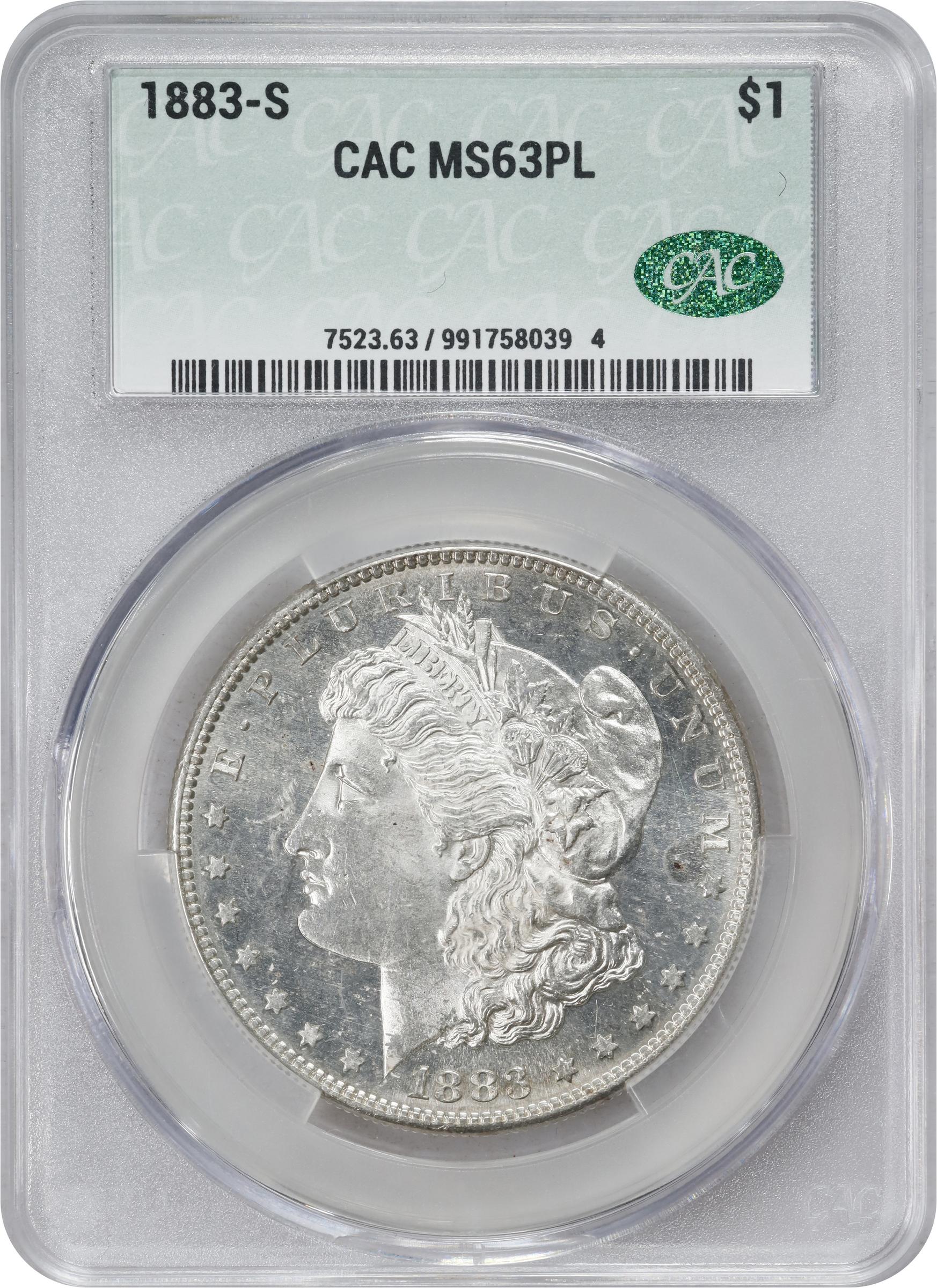 image for: 1883-S Morgan Silver Dollar. MS-63 PL (CACG).