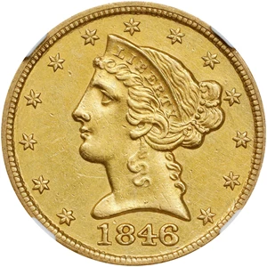 image for: 1846-C Liberty Head Half Eagle. Winter-1. AU Details--Cleaned (NGC).
