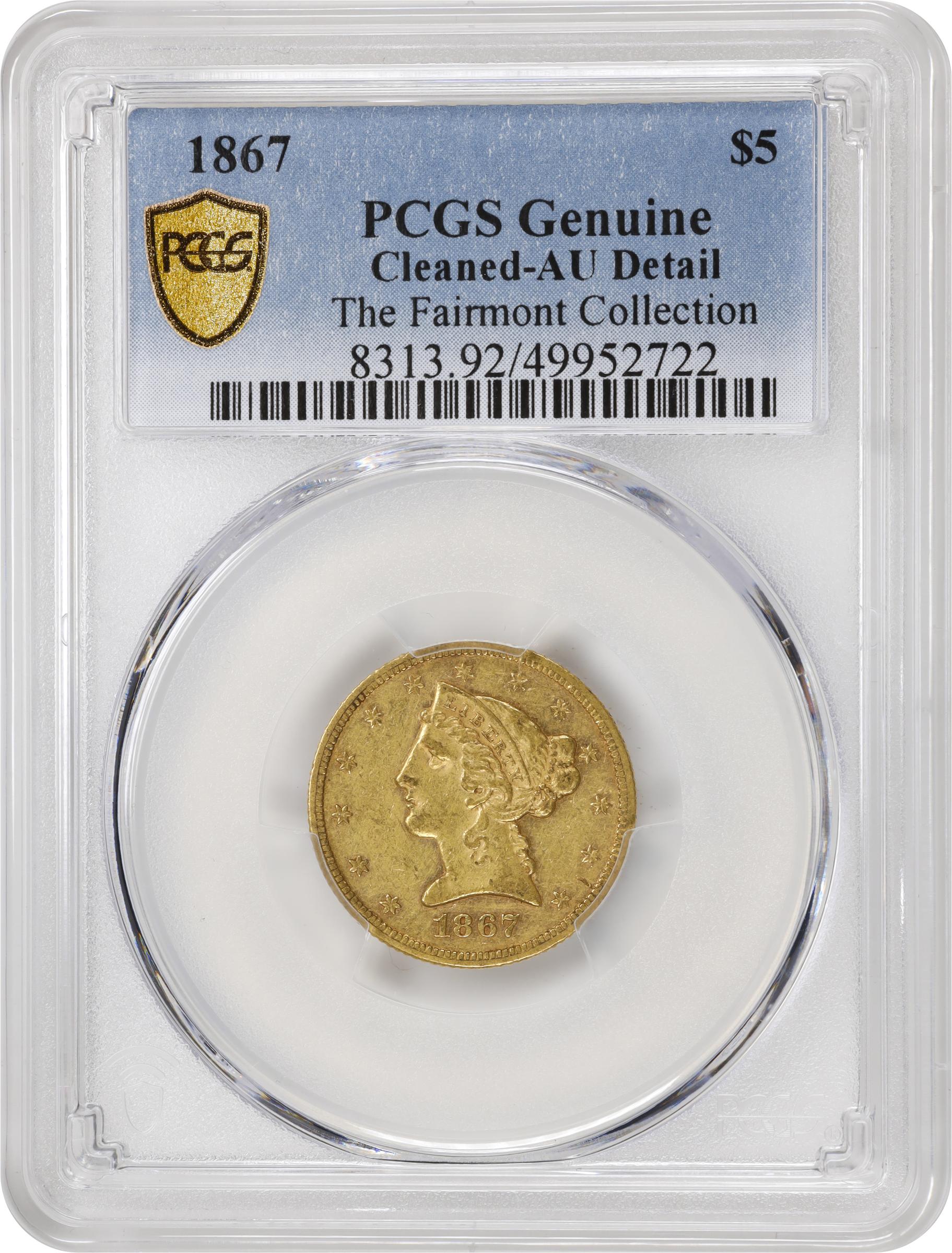 image for: 1867 Liberty Head Half Eagle. AU Details--Cleaned (PCGS).