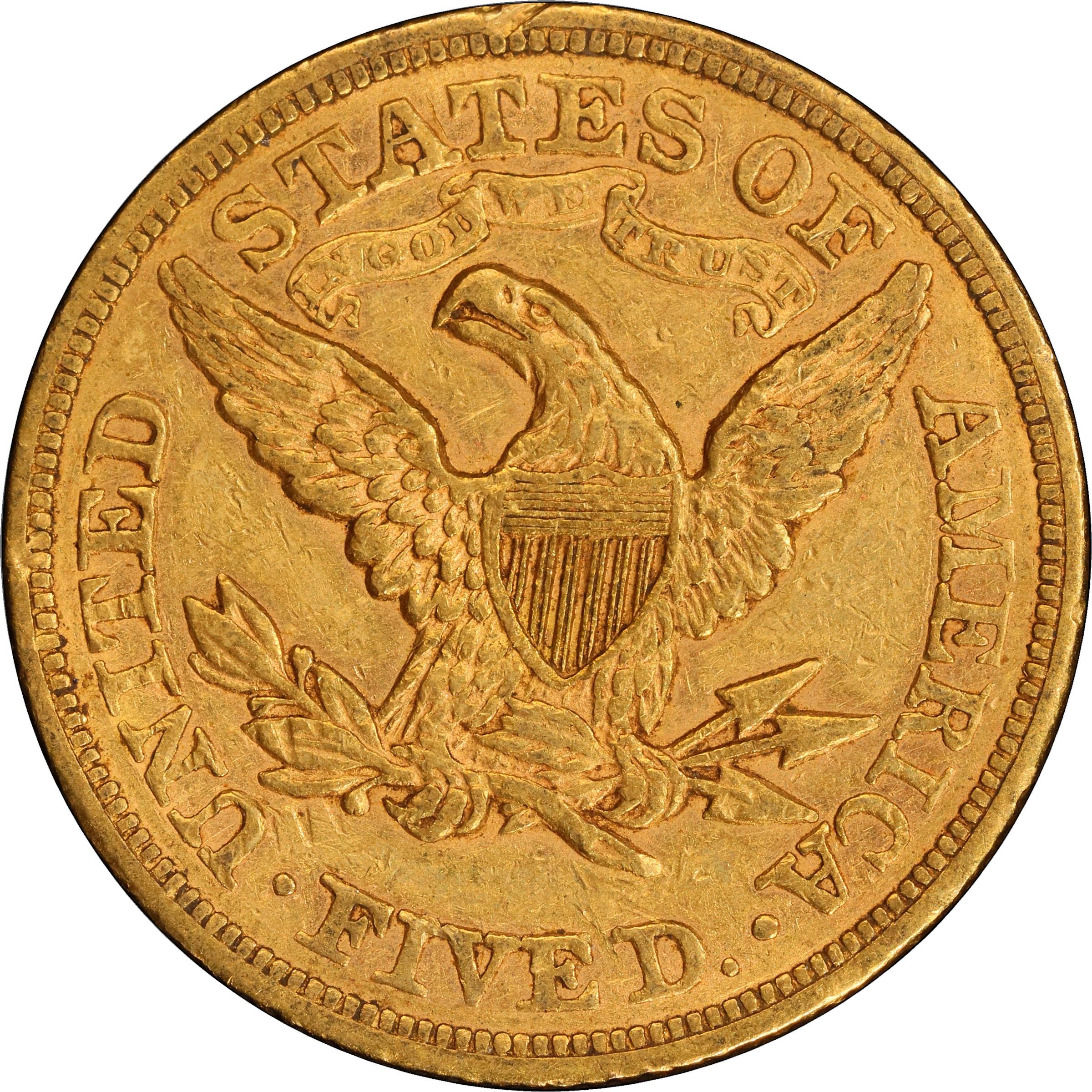 image for: 1867 Liberty Head Half Eagle. EF Details--Bent (PCGS).