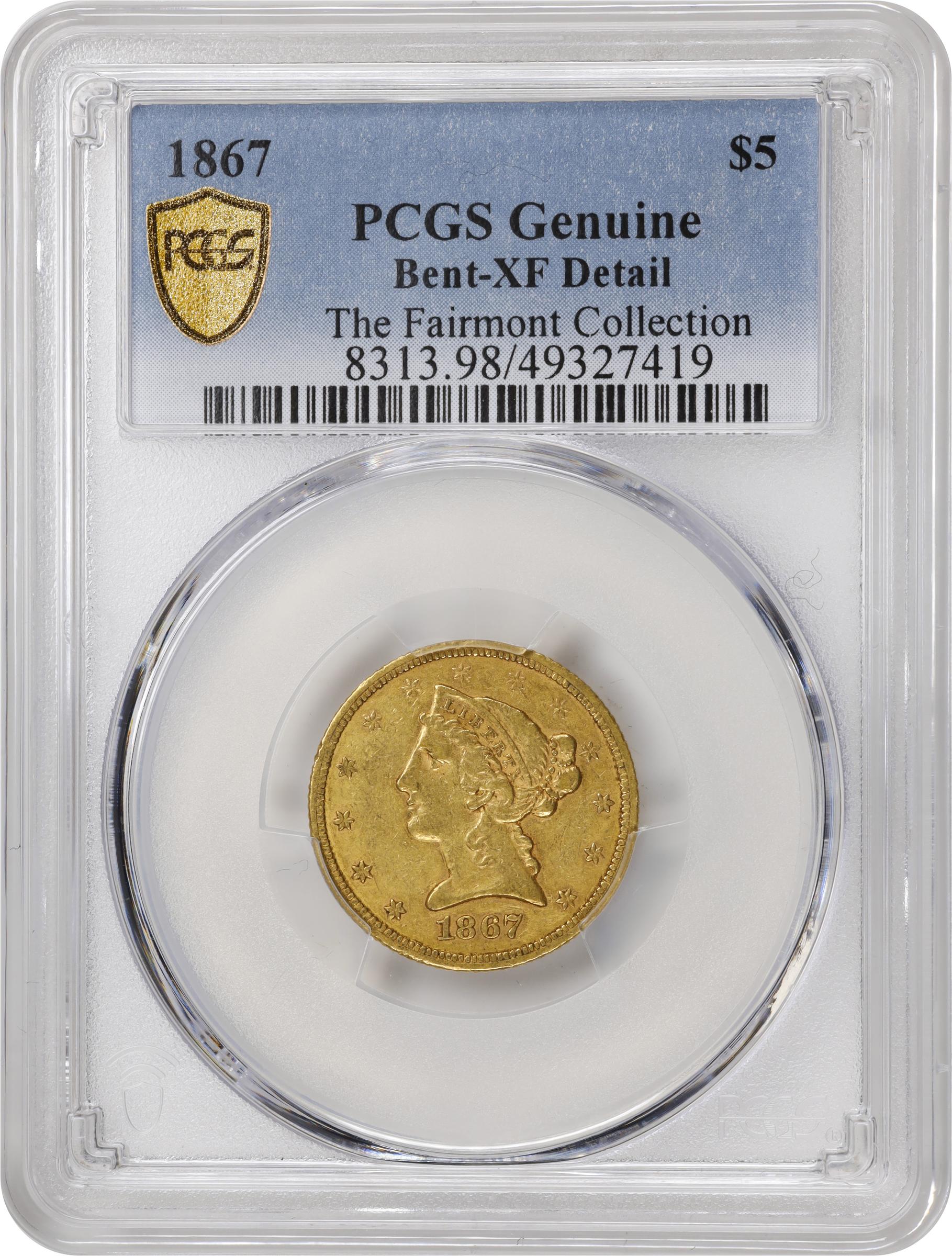 image for: 1867 Liberty Head Half Eagle. EF Details--Bent (PCGS).