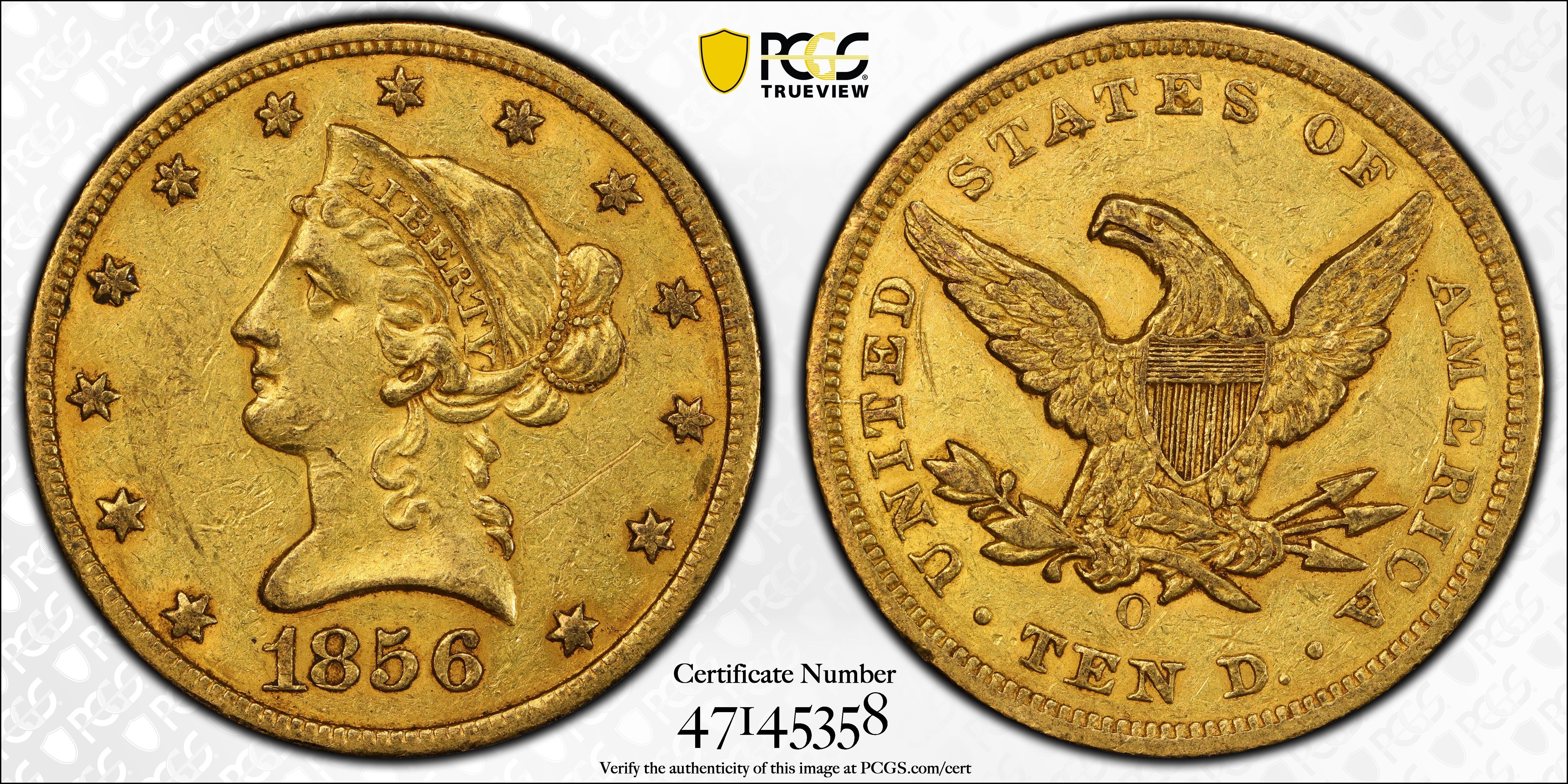 image for: 1856-O Liberty Head Eagle. Winter-2. AU Details--Scratch (PCGS).