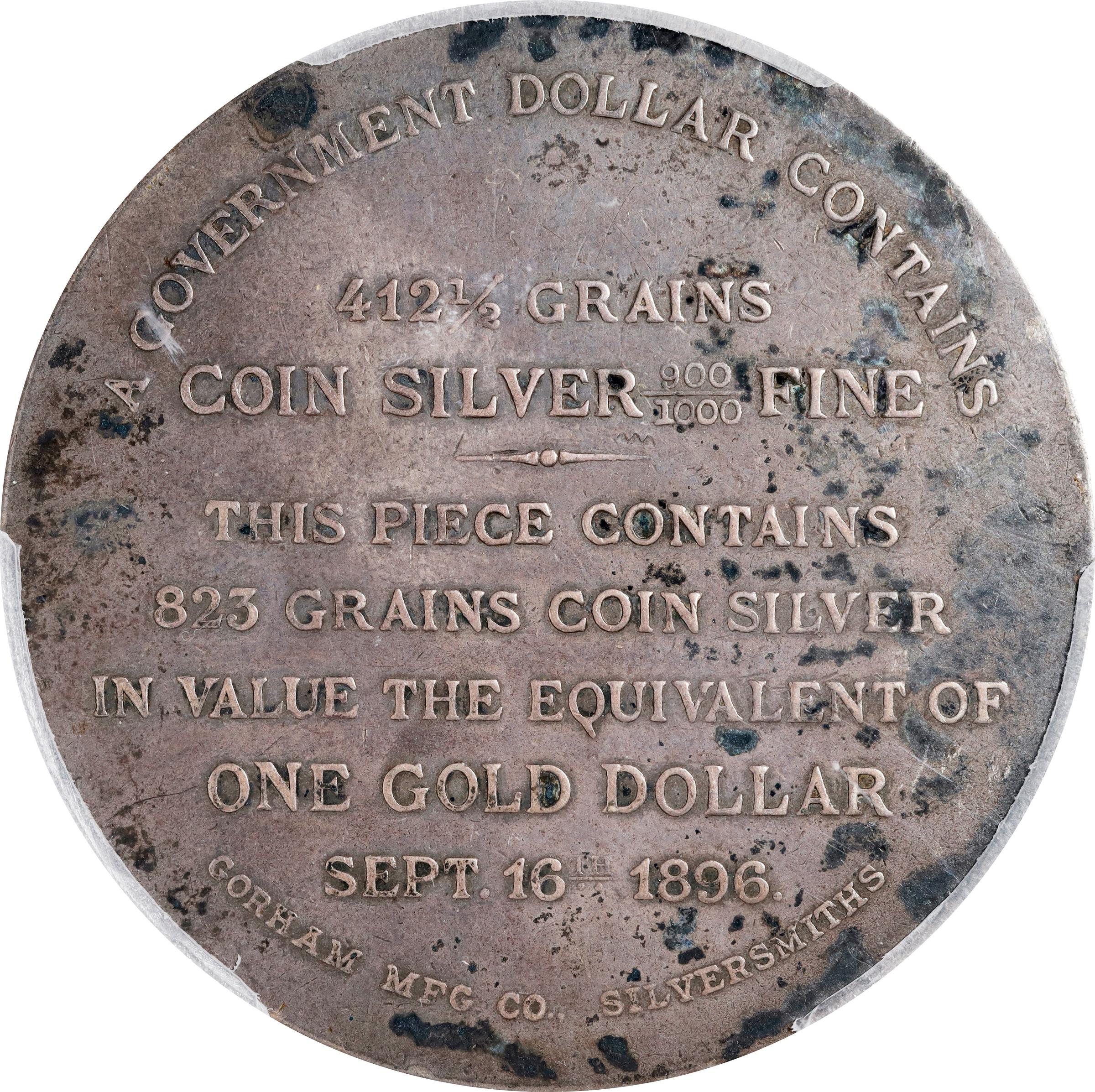 image for: 1896 Bryan Dollar. HK-781, Schornstein-7. Rarity-5. Silver. EF Details--Environmental Damage (PCGS).