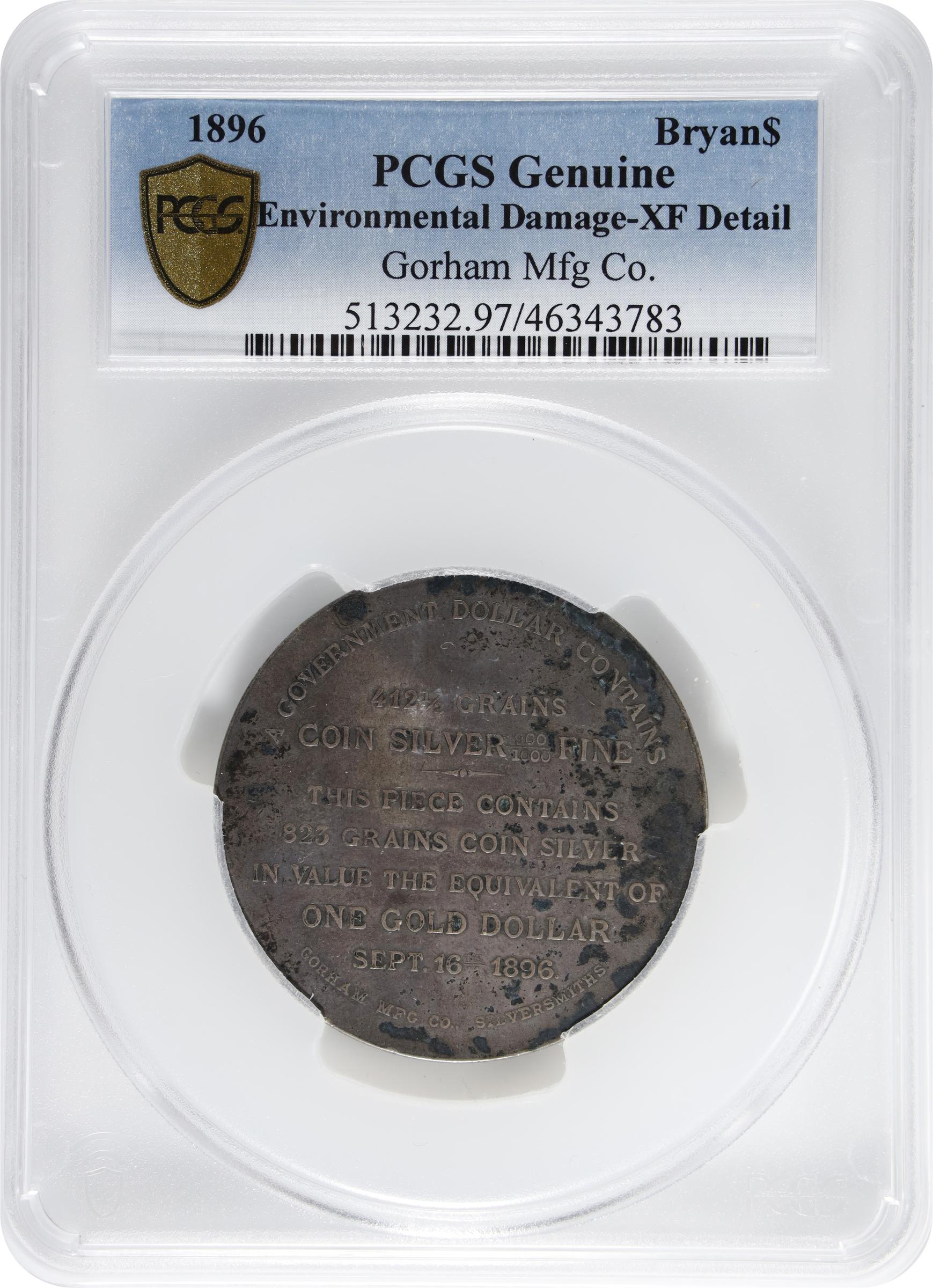 image for: 1896 Bryan Dollar. HK-781, Schornstein-7. Rarity-5. Silver. EF Details--Environmental Damage (PCGS).