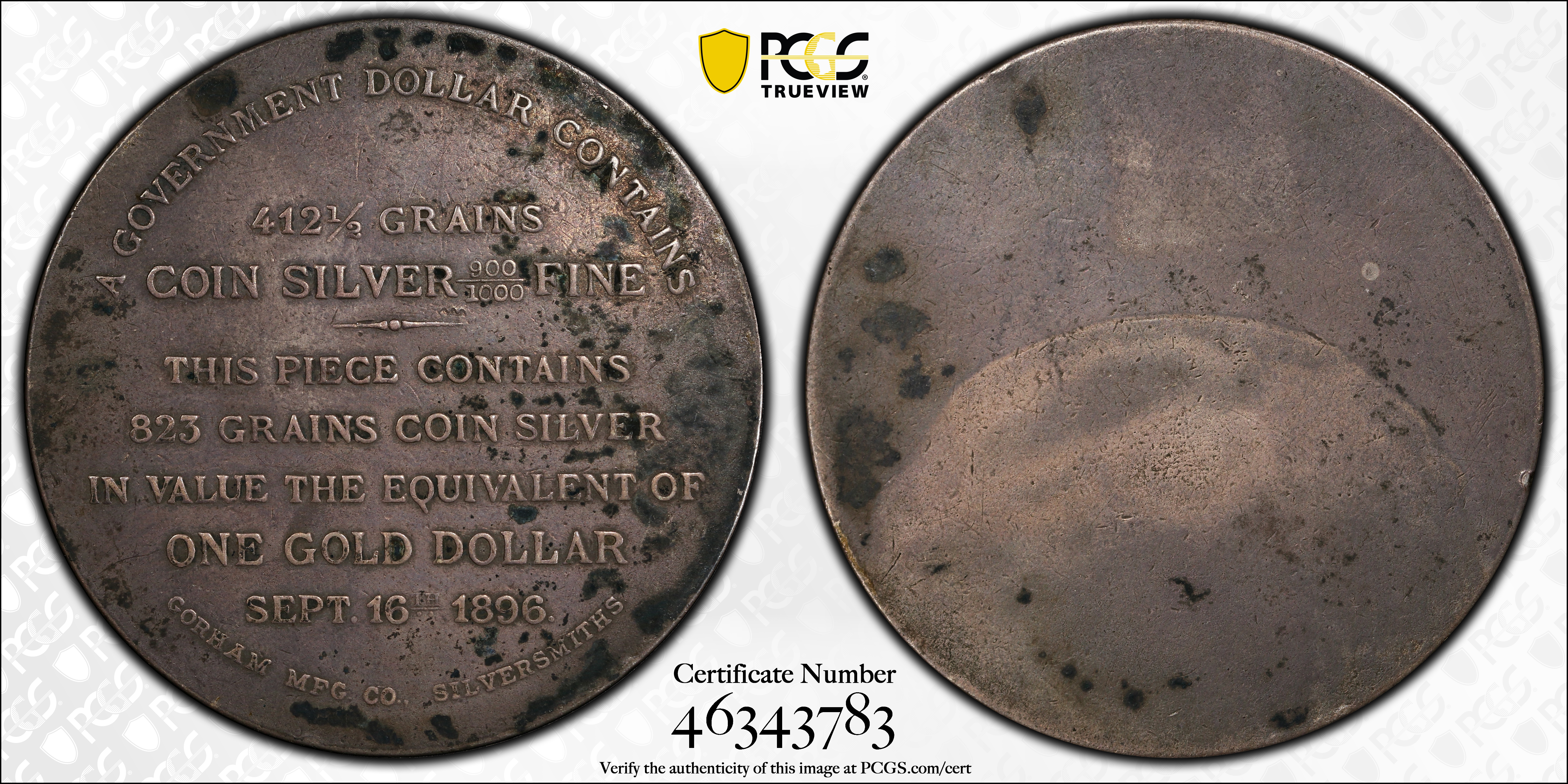 image for: 1896 Bryan Dollar. HK-781, Schornstein-7. Rarity-5. Silver. EF Details--Environmental Damage (PCGS).