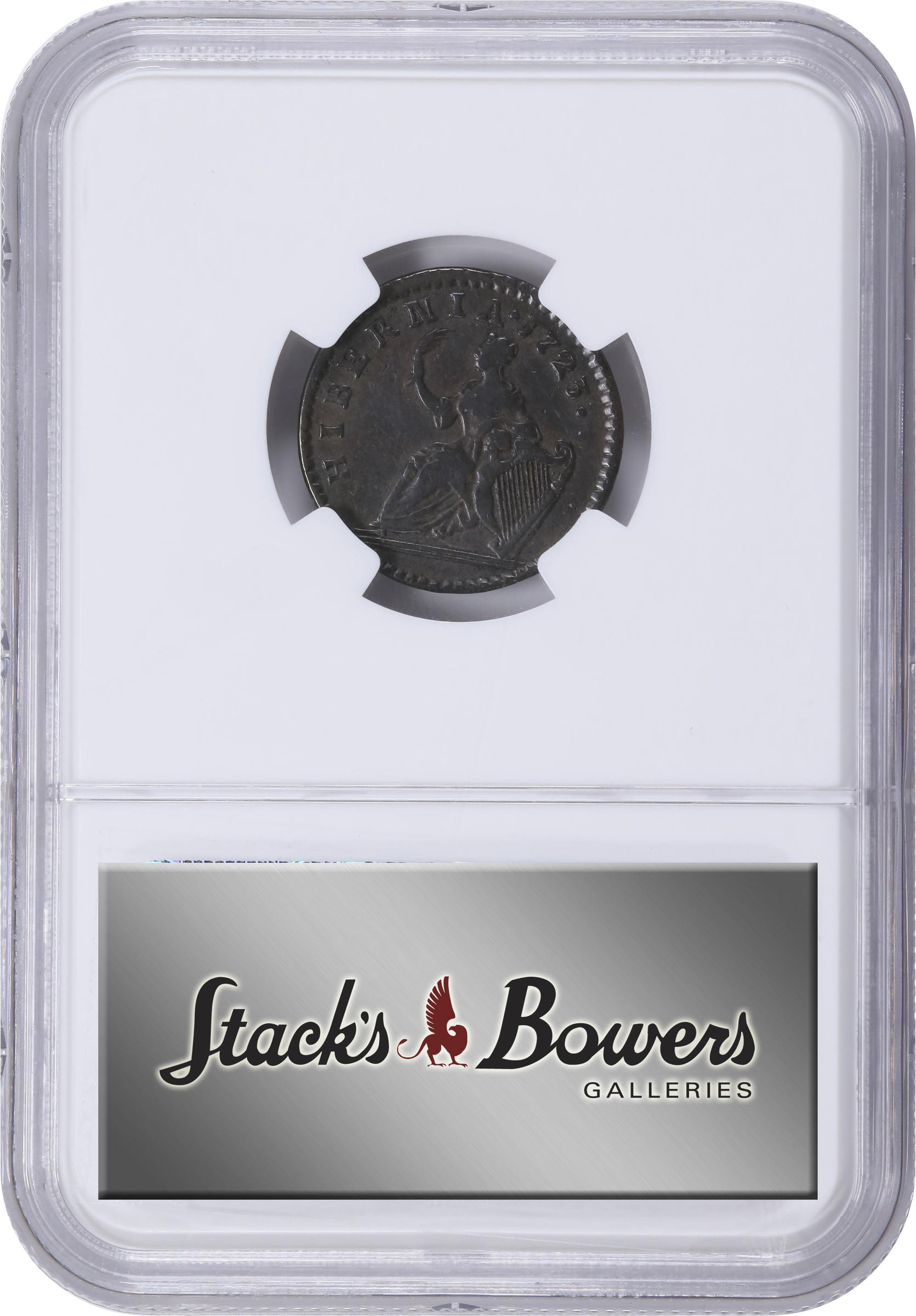 image for: 1723 Wood's Hibernia Farthing. Martin 1.1-Bc.1, W-12240. Rarity-5. D: G: REX. VF Details--Obverse Damage (NGC).