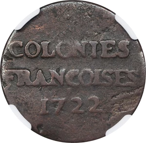image for: 1722-H Sou, or 9 Deniers. La Rochelle Mint. Martin 2.22-D.5, W-11840. Rarity-3. Fine Details--Damaged (NGC).