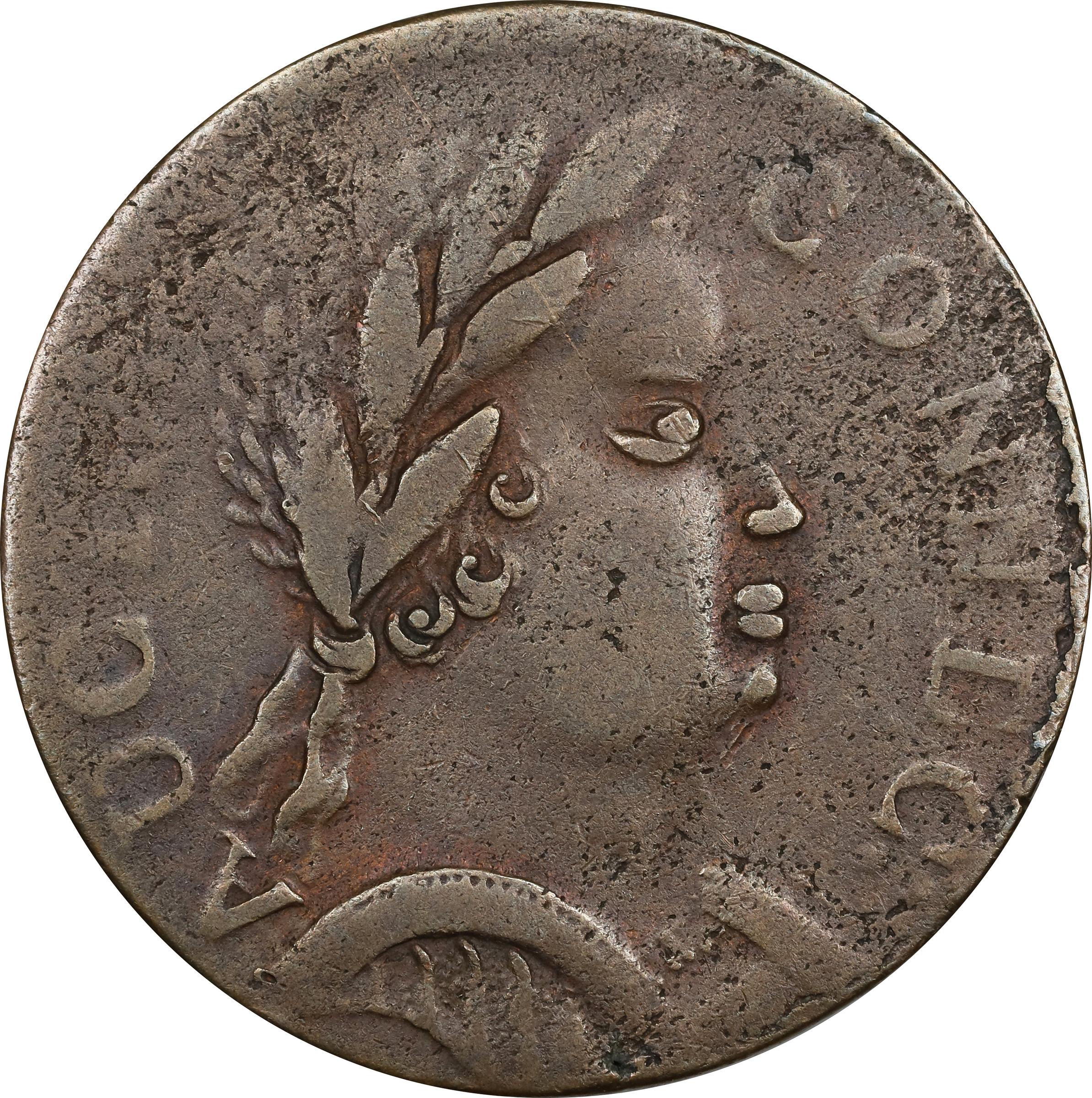 image for: 1785 Connecticut Copper. Miller 4.1-F.4, W-2355. Rarity-1. Bust Right, African Head. Fine.