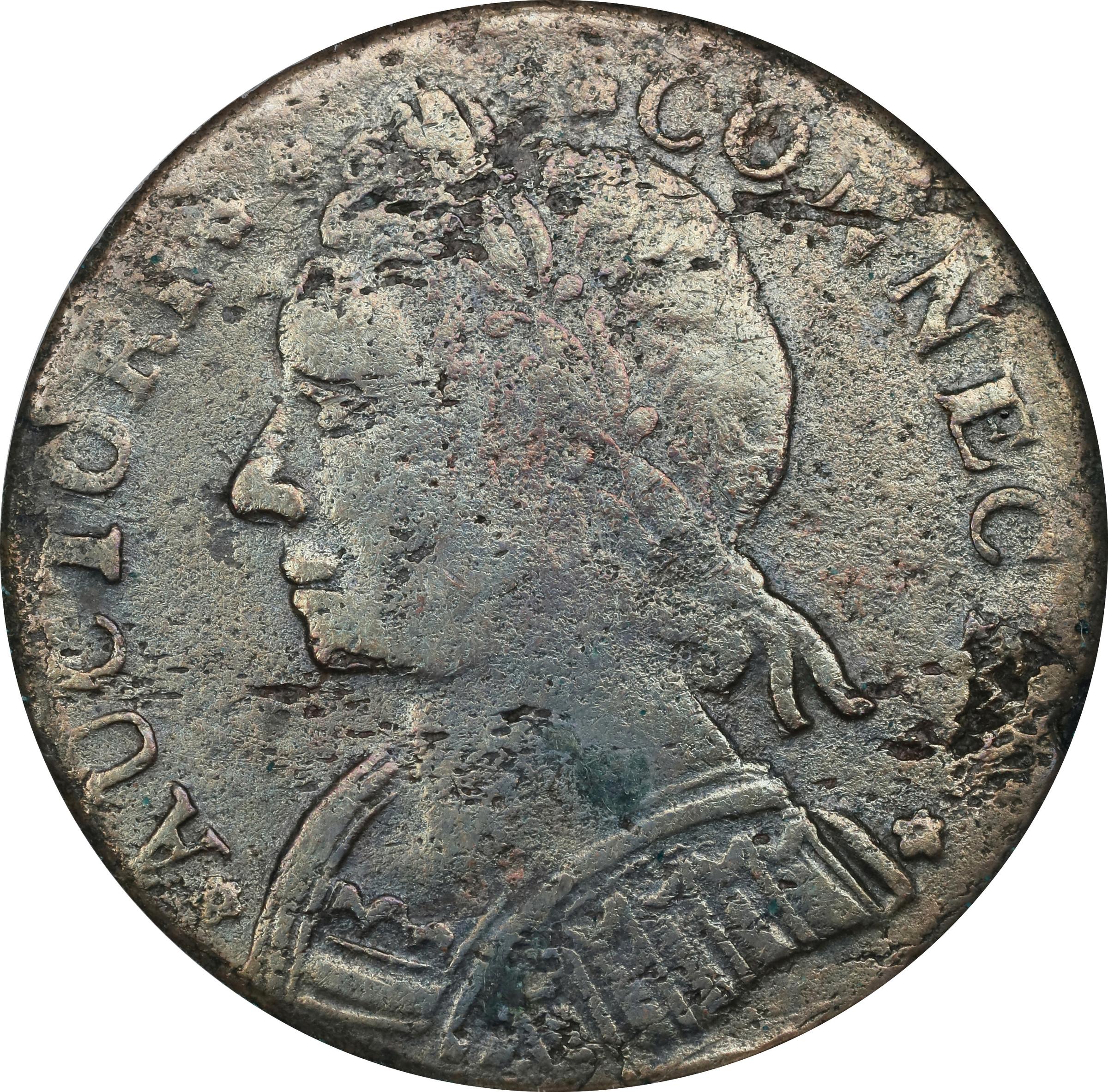 image for: 1787 Connecticut Copper. Miller 15-F, W-2900. Rarity-3. Mailed Bust Left, CONNECT. VF-30 Details--Corroded, Cleaned (ANACS).
