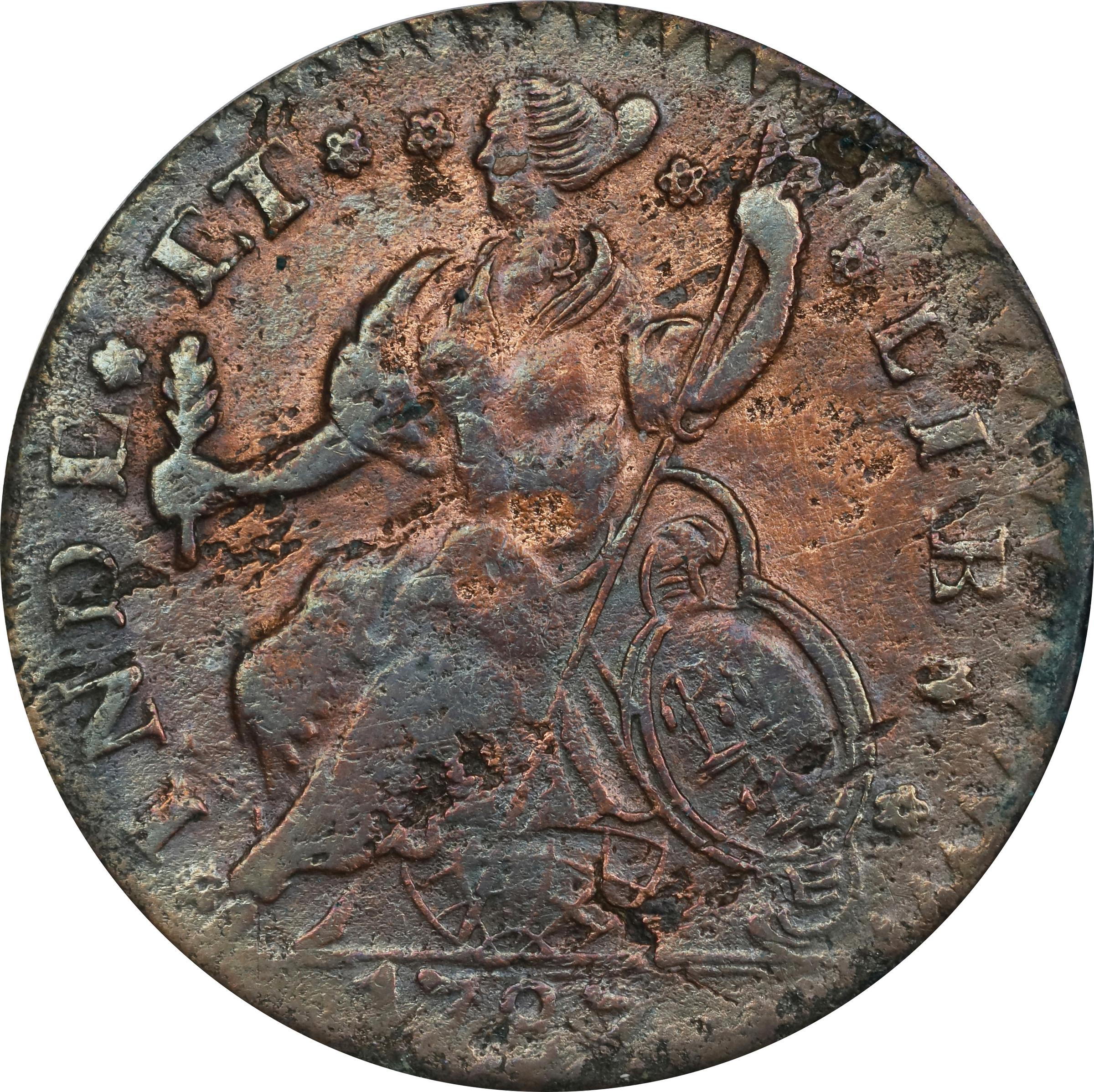 image for: 1787 Connecticut Copper. Miller 15-F, W-2900. Rarity-3. Mailed Bust Left, CONNECT. VF-30 Details--Corroded, Cleaned (ANACS).