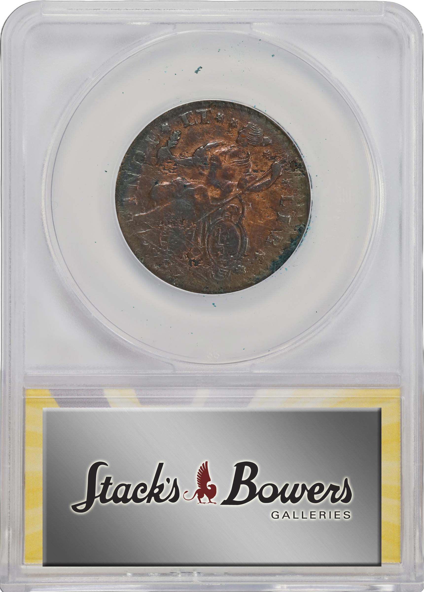 image for: 1787 Connecticut Copper. Miller 15-F, W-2900. Rarity-3. Mailed Bust Left, CONNECT. VF-30 Details--Corroded, Cleaned (ANACS).