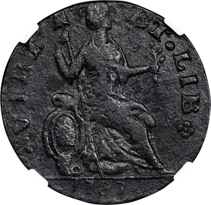 image for: 1787 Nova Eborac Copper. W-5760. Rarity-3. Medium Bust, Seated Figure Right. VF Details--Environmental Damage (NGC).