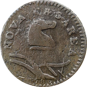 image for: 1786 New Jersey Copper. Maris 23-R, W-4945. Rarity-3. Curved Plow Beam, Narrow Shield, Blundered Six. Fine.