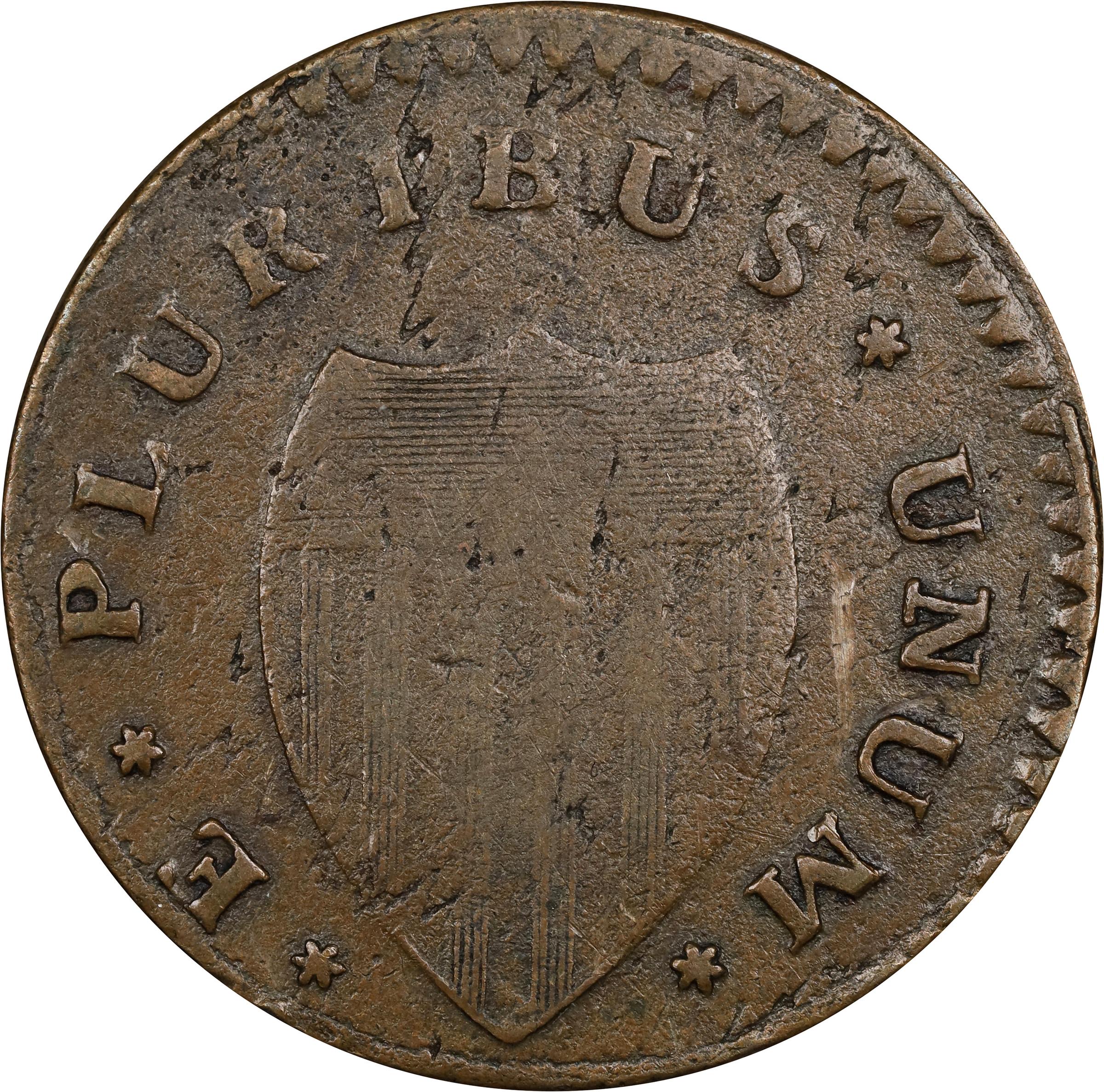 image for: 1786 New Jersey Copper. Maris 24-P, W-4965. Rarity-2. Curved Plow Beam, Narrow Shield. Very Fine.