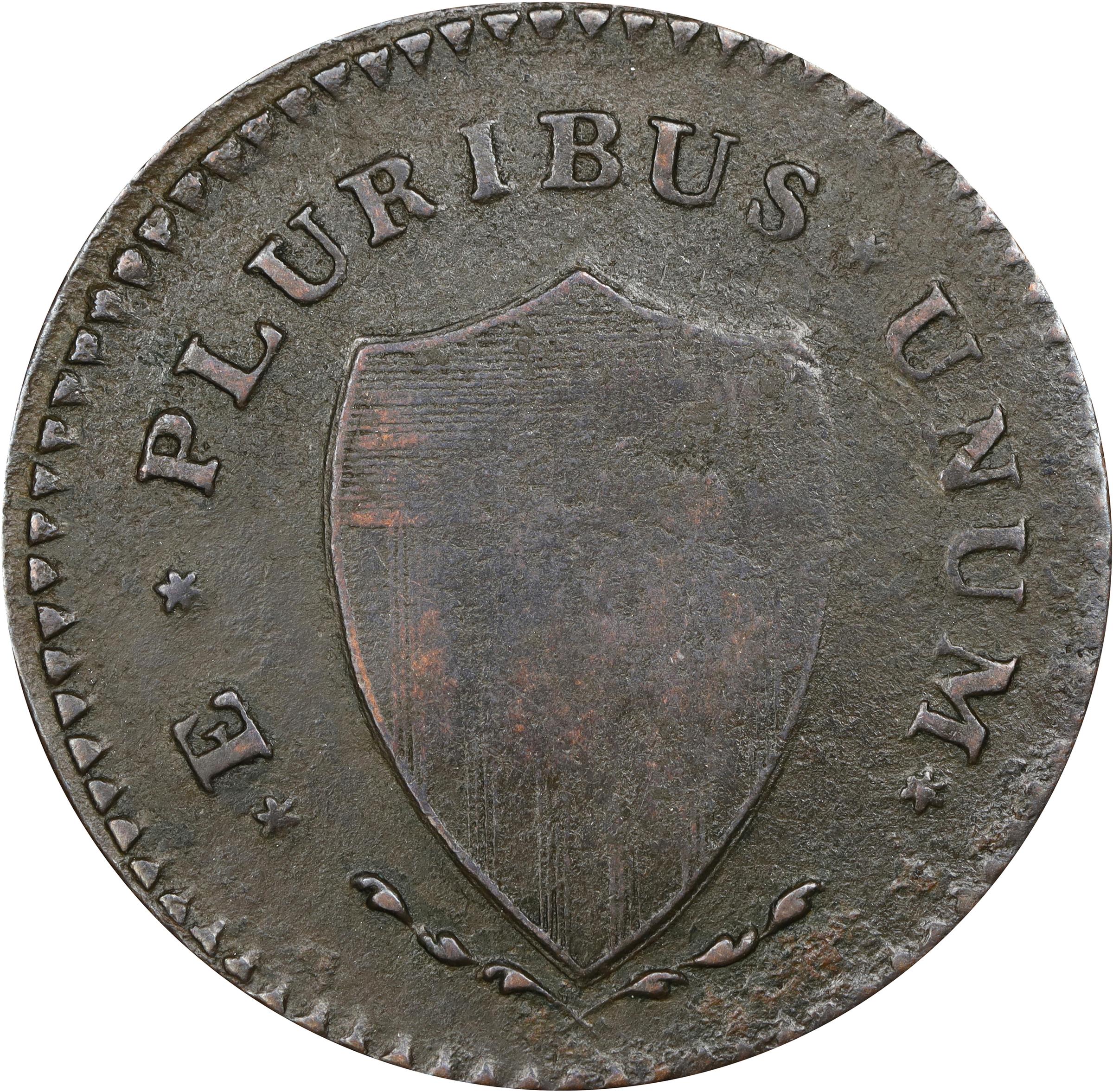 image for: 1787 New Jersey Copper. Maris 62-q, W-5350. Rarity-3. Sprig Above Plow, Hidden WM. Large Planchet. Fine, Light Granularity.