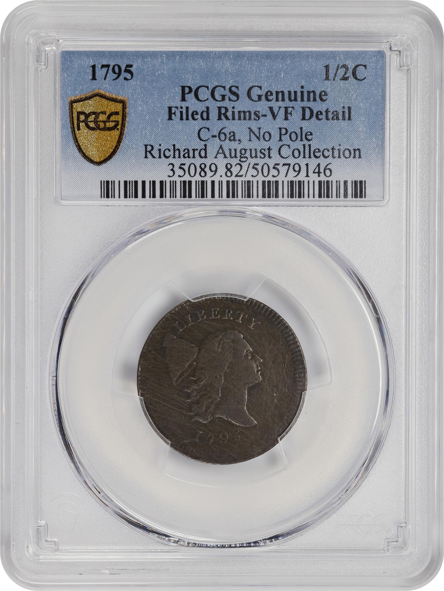 image for: 1795 Liberty Cap Half Cent. C-6a. Rarity-2. Plain Edge, No Pole. Thin Planchet. VF Details--Filed Rims (PCGS).