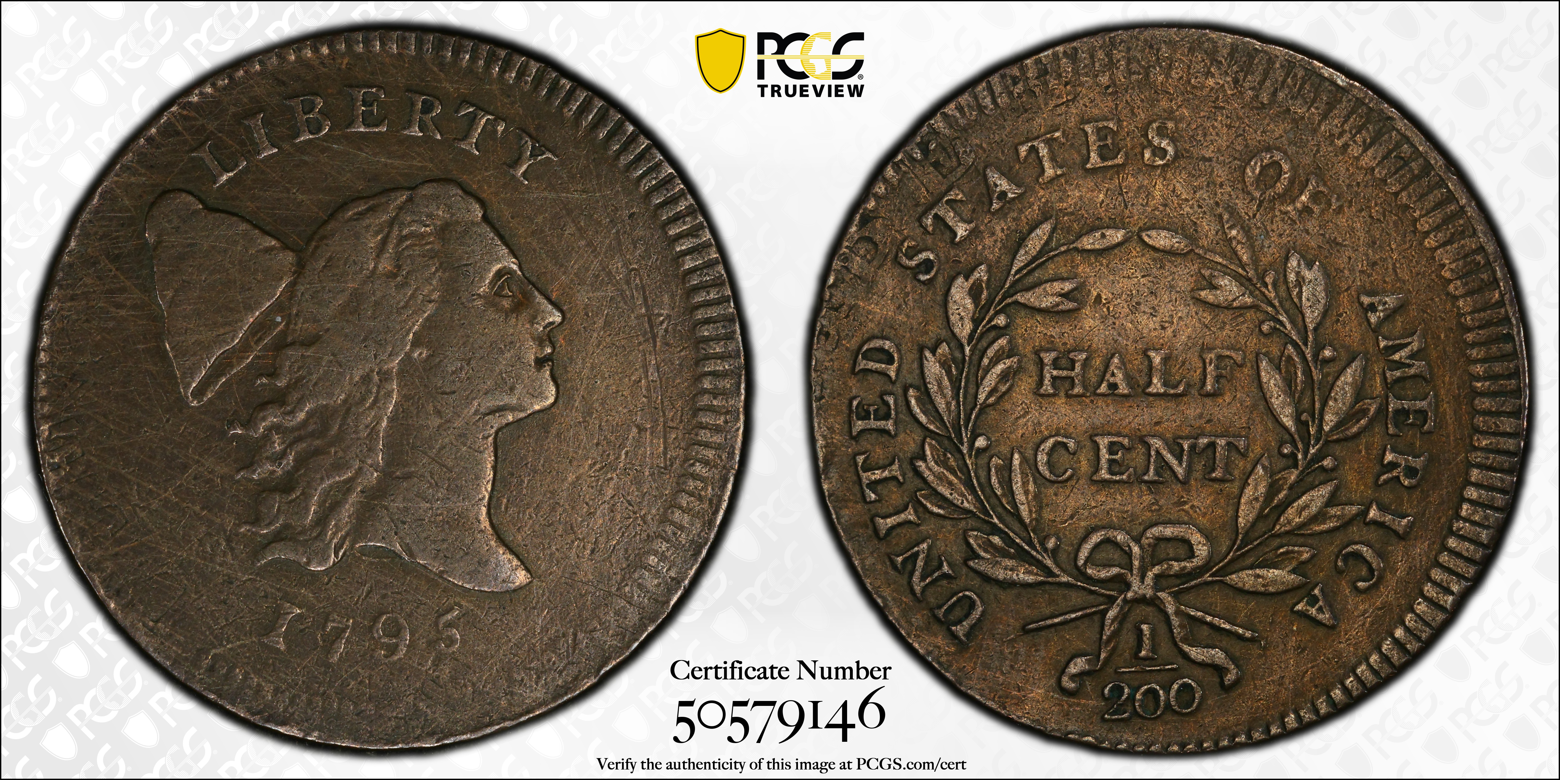 image for: 1795 Liberty Cap Half Cent. C-6a. Rarity-2. Plain Edge, No Pole. Thin Planchet. VF Details--Filed Rims (PCGS).