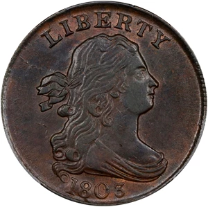 image for: 1803 Draped Bust Half Cent. C-3. Rarity-1. Widely Spaced 3. AU Details--Cleaned (PCGS).