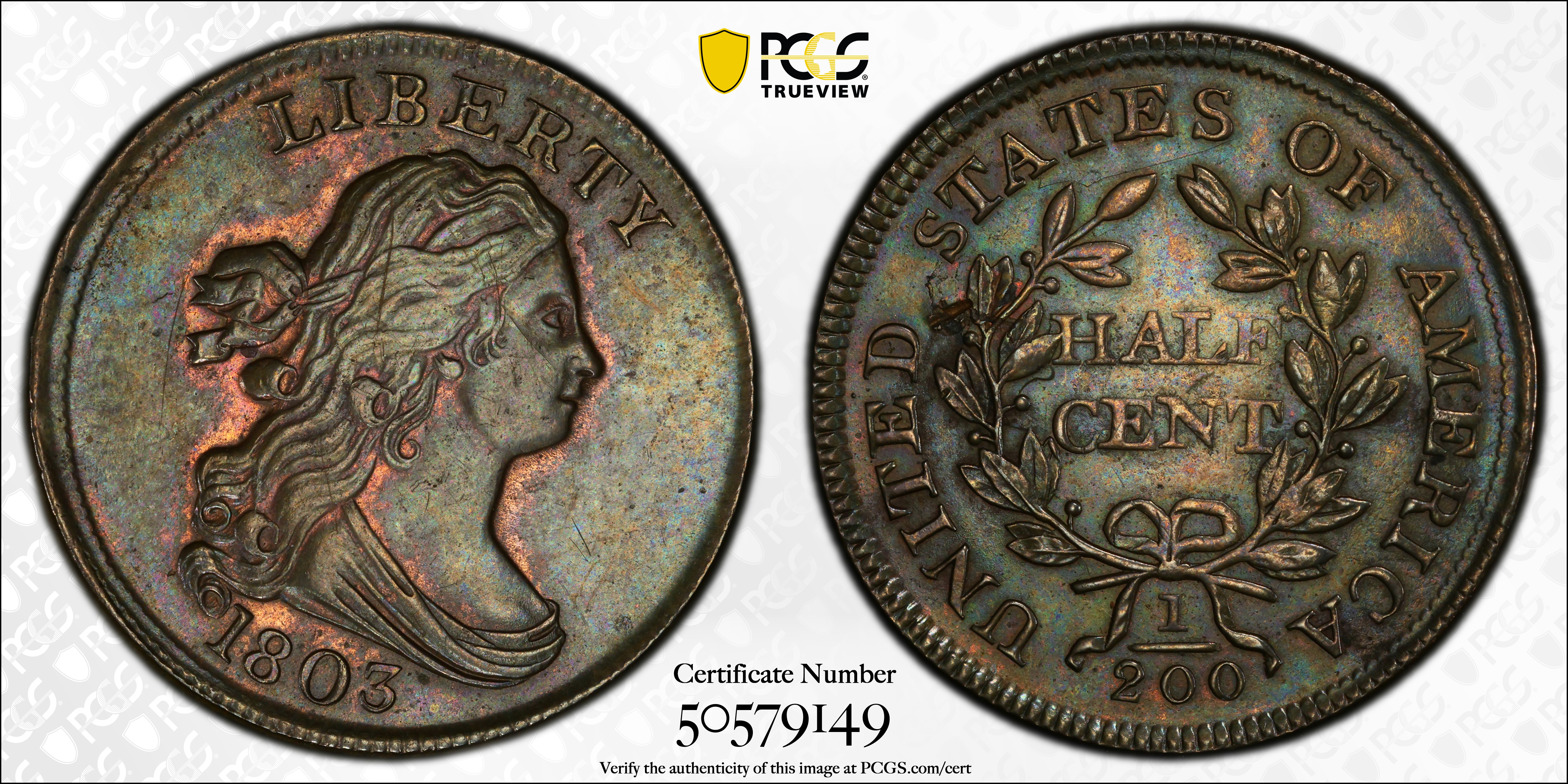 image for: 1803 Draped Bust Half Cent. C-4. Rarity-3. Unc Details--Damage (PCGS).