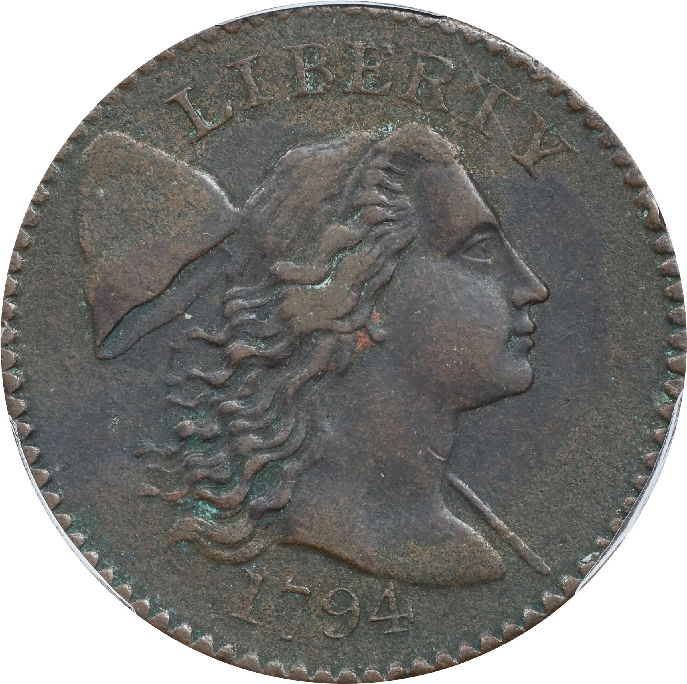 image for: 1794 Liberty Cap Cent. S-51, B-42. Rarity-5-. Head of 1794, Long Locks. EF Details--Environmental Damage (PCGS).