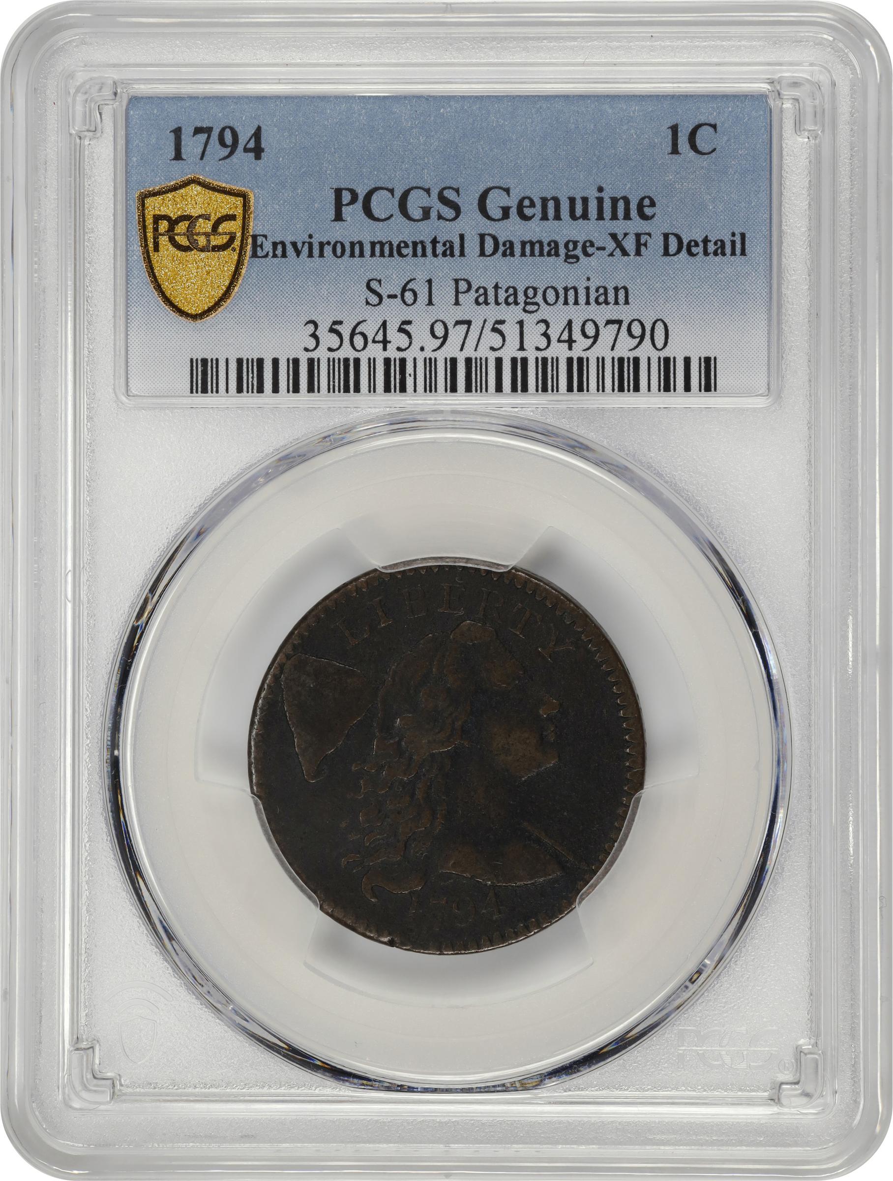 image for: 1794 Liberty Cap Cent. S-61, B-53. Rarity-4. Head of 1794. EF Details--Environmental Damage (PCGS).