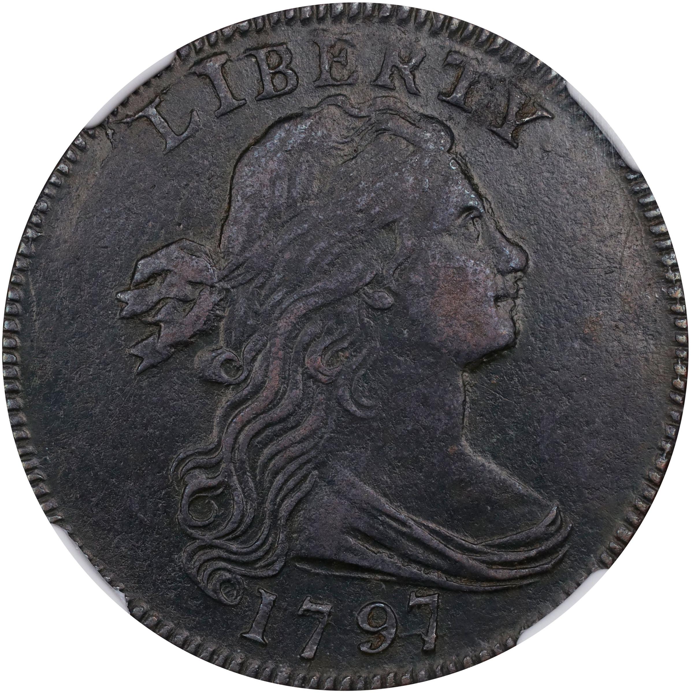 image for: 1797 Draped Bust Cent. S-120B, B-2a. Rarity-2. Reverse of 1795, Gripped Edge. EF Details--Burnished (NGC).