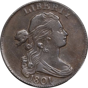 image for: 1801 Draped Bust Cent. S-224, B-13. Rarity-1. AU Details--Cleaned (PCGS).