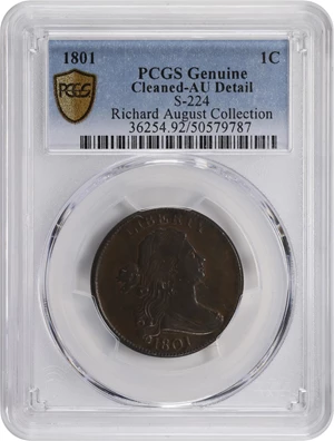 image for: 1801 Draped Bust Cent. S-224, B-13. Rarity-1. AU Details--Cleaned (PCGS).
