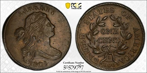 image for: 1801 Draped Bust Cent. S-224, B-13. Rarity-1. AU Details--Cleaned (PCGS).