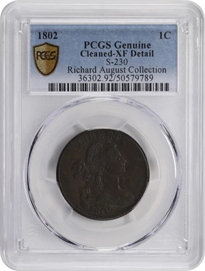 image for: 1802 Draped Bust Cent. S-230, B-8. Rarity-1. EF Details--Cleaned (PCGS).