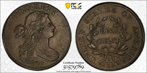 image for: 1802 Draped Bust Cent. S-230, B-8. Rarity-1. EF Details--Cleaned (PCGS).