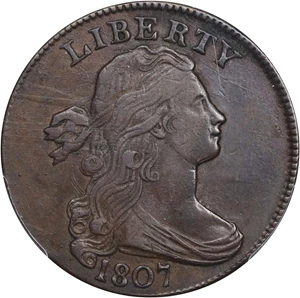 image for: 1807 Draped Bust Cent. S-271, B-1. Rarity-1. "Comet" Variety. AU Details--Repaired (PCGS).