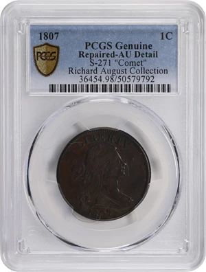 image for: 1807 Draped Bust Cent. S-271, B-1. Rarity-1. "Comet" Variety. AU Details--Repaired (PCGS).