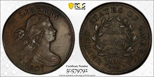 image for: 1807 Draped Bust Cent. S-271, B-1. Rarity-1. "Comet" Variety. AU Details--Repaired (PCGS).