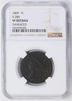image for: 1809 Classic Head Cent. S-280, B-1. Rarity-2. VF Details--Damaged (NGC).