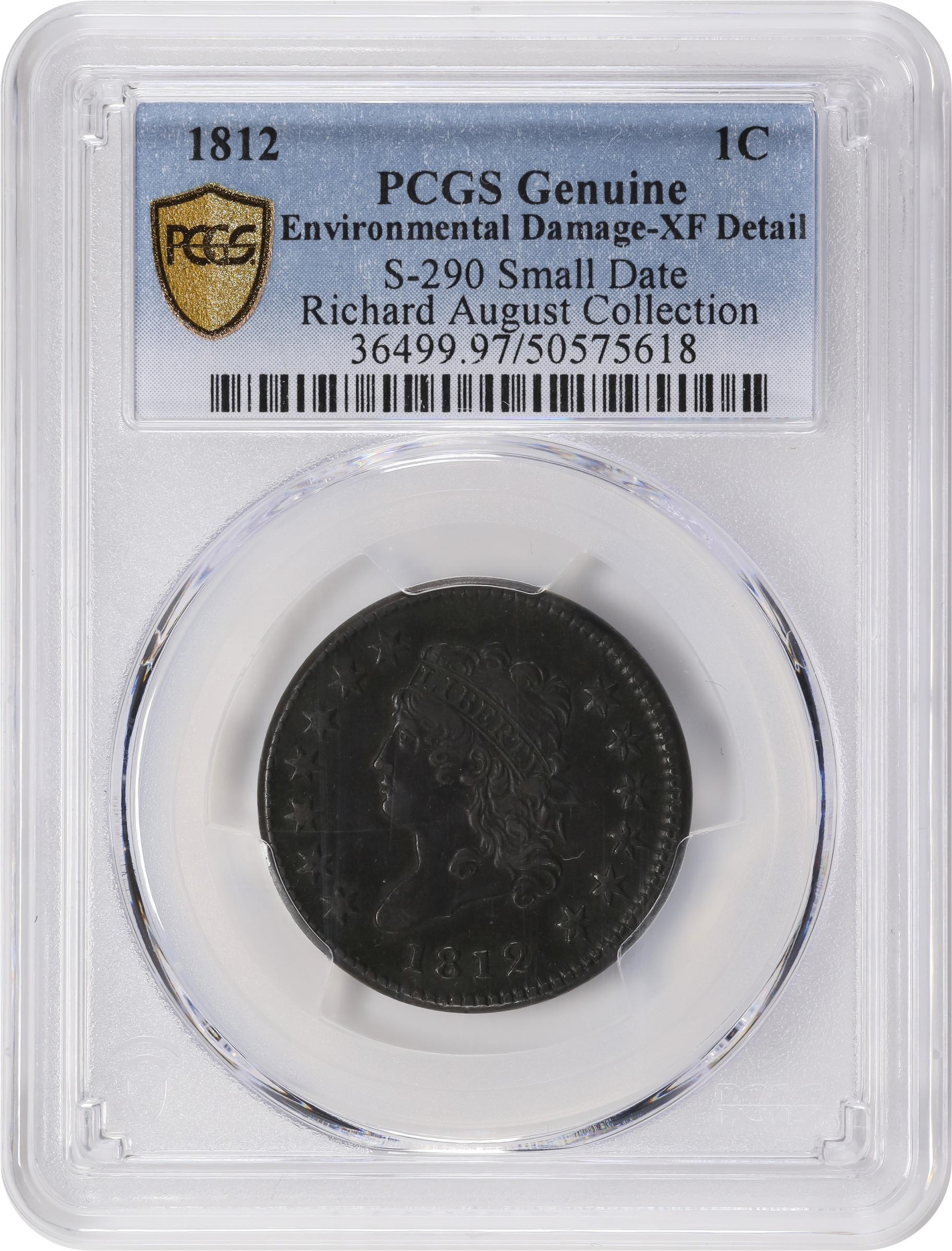 image for: 1812 Classic Head Cent. S-290, B-2. Rarity-1. Small Date. EF Details--Environmental Damage (PCGS).