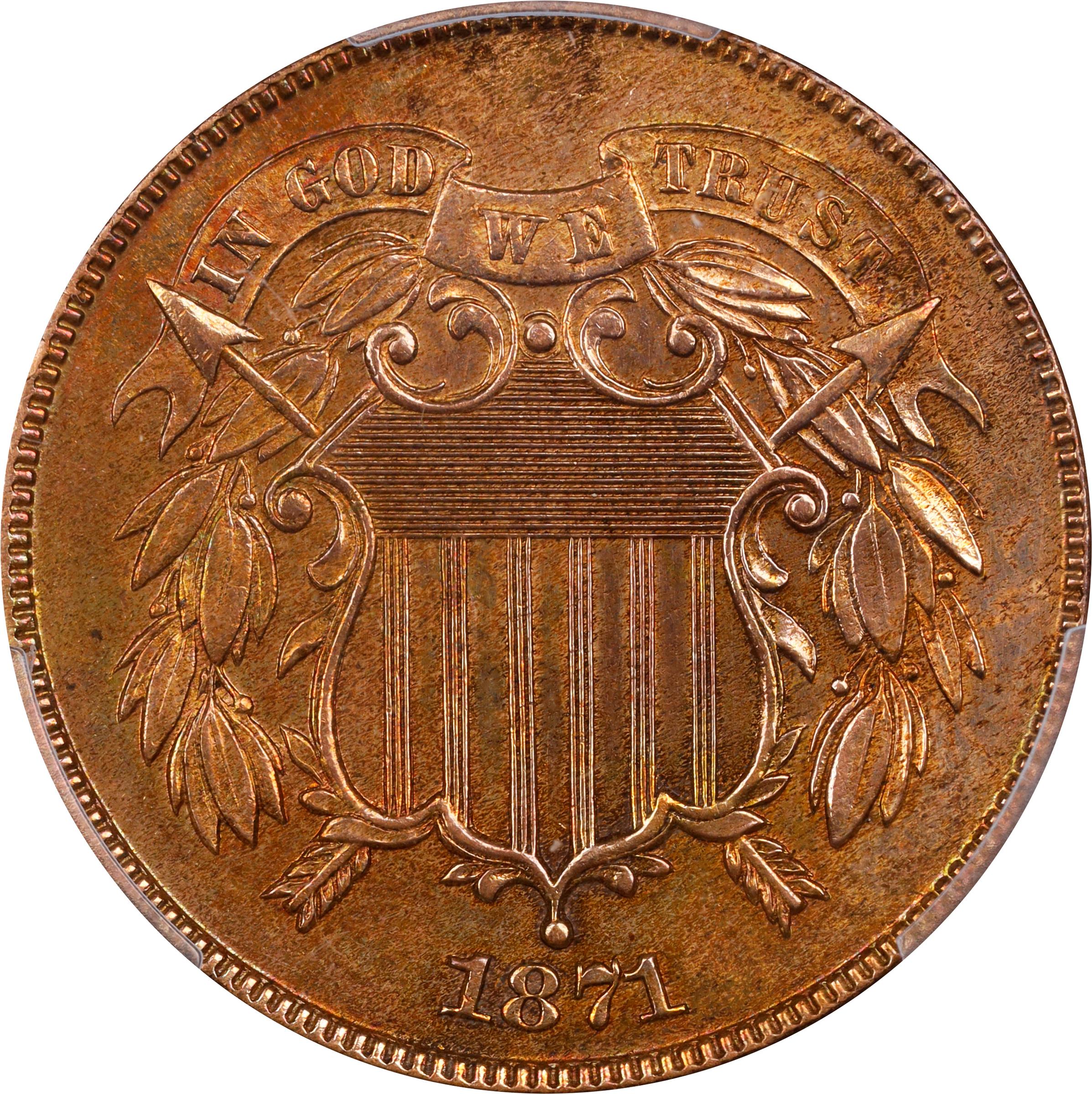 image for: 1871 Two-Cent Piece. Proof. Unc Details--Cleaned (PCGS).