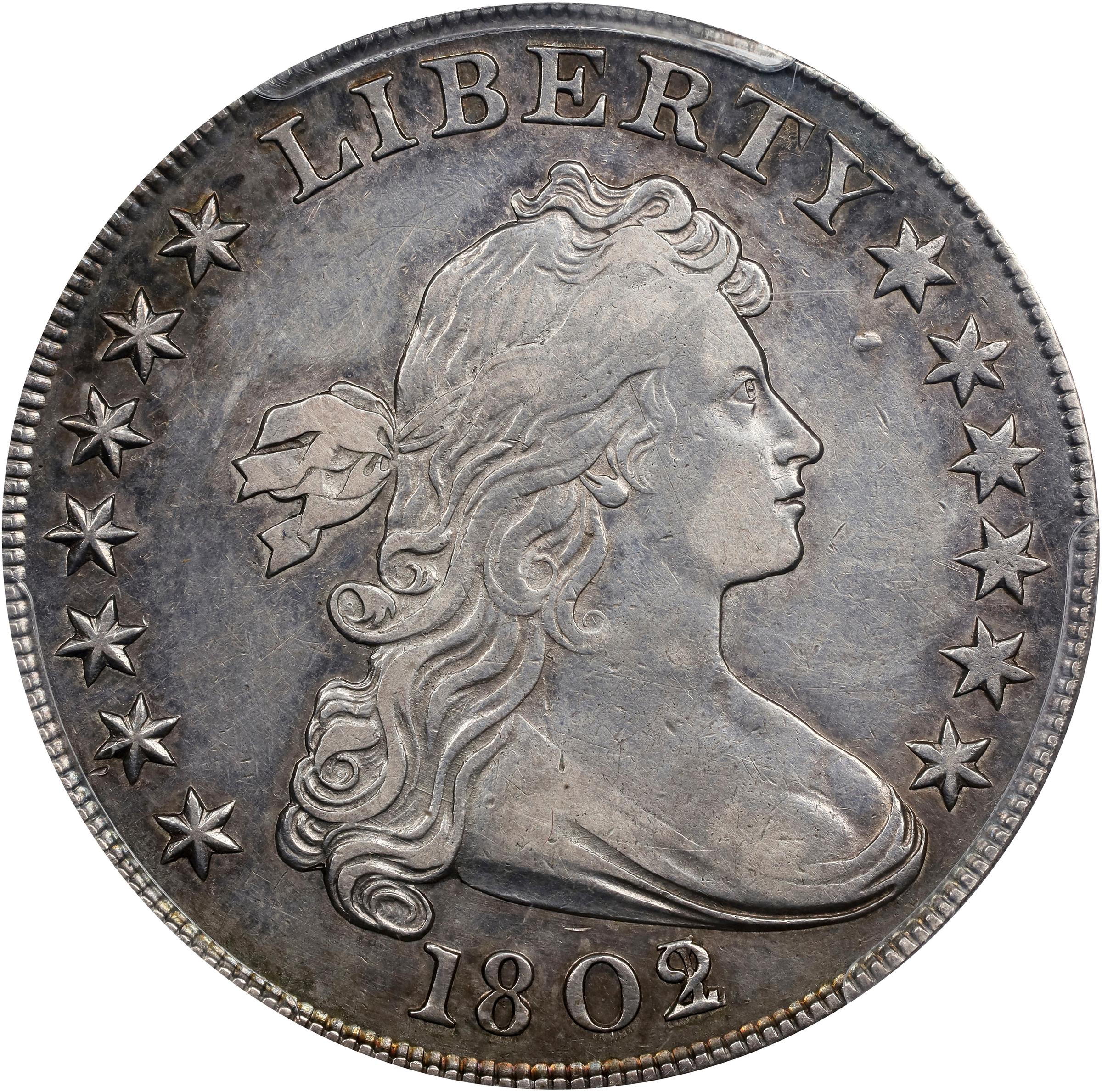 image for: 1802/1 Draped Bust Silver Dollar. BB-234, B-3. Rarity-3. Wide Date. EF Details--Cleaned (PCGS).