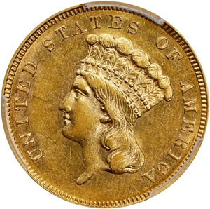 image for: 1858 Three-Dollar Gold Piece. AU Details--Altered Surfaces (PCGS).
