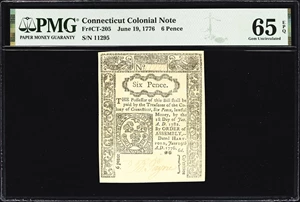 image for: CT-205. Connecticut. June 19, 1776. 6 Pence. PMG Gem Uncirculated 65 EPQ.