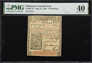image for: DE-72. Delaware. May 31, 1760. 50 Shillings. PMG Extremely Fine 40.