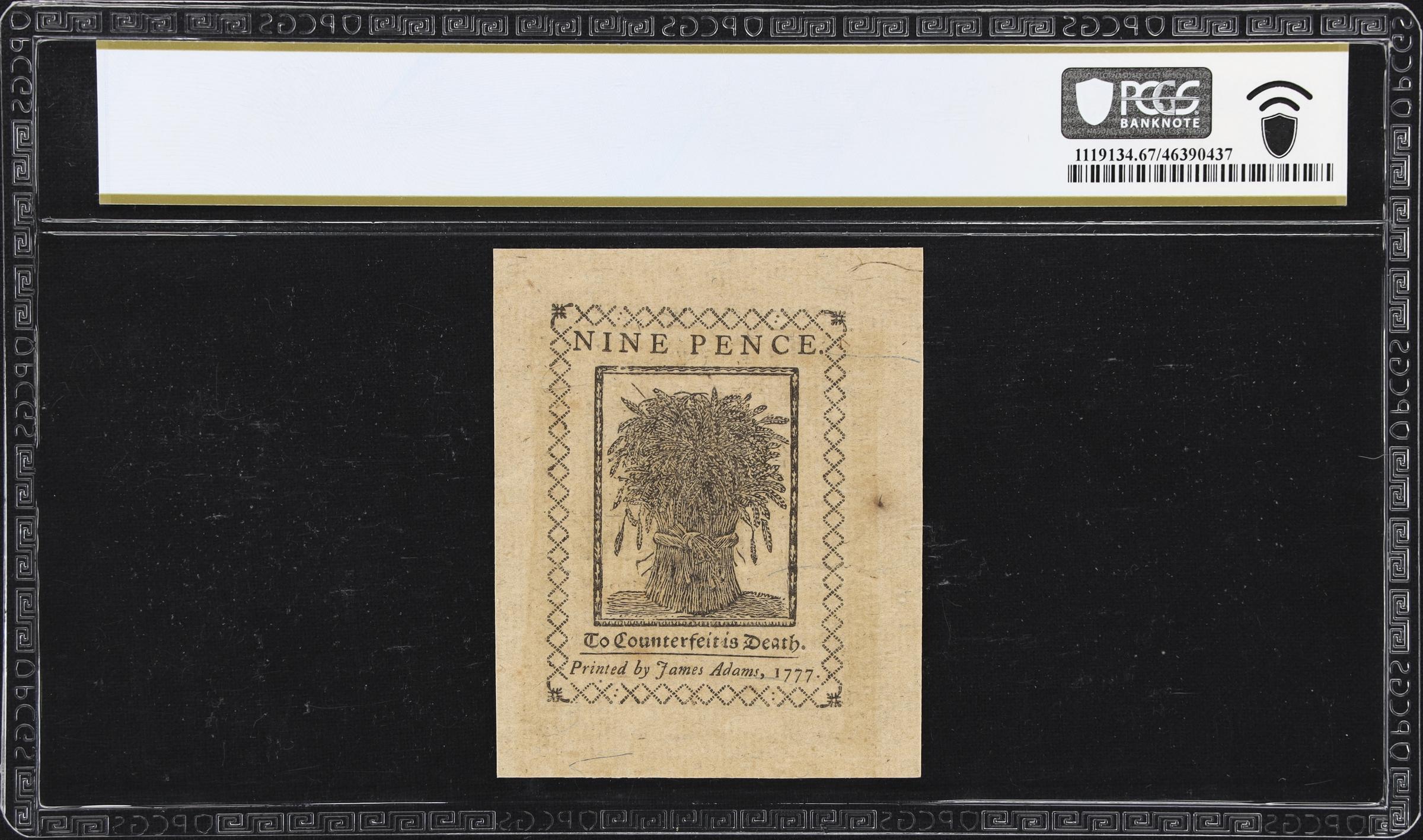 image for: DE-84. Delaware. May 1, 1777. 9 Pence. PCGS Banknote Superb Gem Uncirculated 67 PPQ.