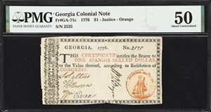 image for: GA-71c. Georgia. 1776. $1. PMG About Uncirculated 50.