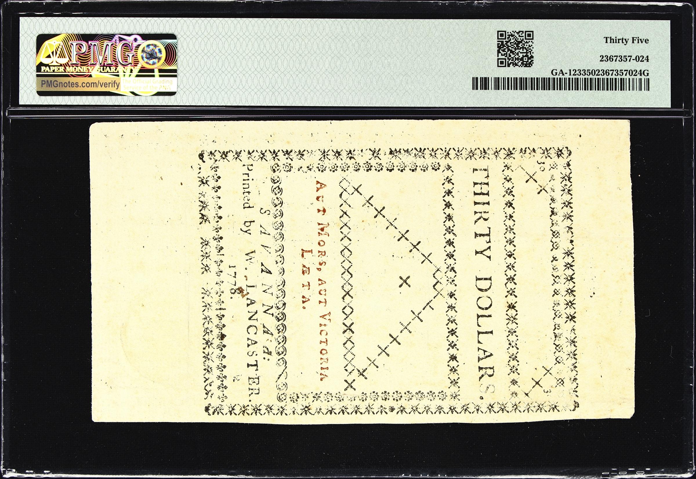 image for: GA-123. Georgia. May 4, 1778. $30. PMG Choice Very Fine 35.