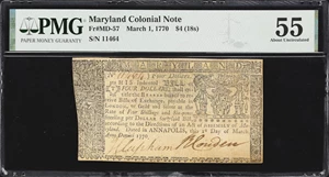 image for: MD-57. Maryland. March 1, 1770. $4. PMG About Uncirculated 55.