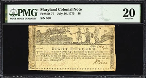 image for: MD-77. Maryland. July 26, 1775. $8. PMG Very Fine 20.